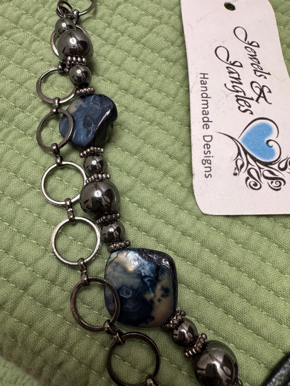 Handmade Blue Stone and Gunmetal Chain Necklace by - Picture 4 of 4